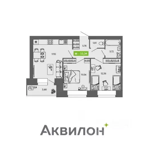 2-к кв. Архангельская область, Северодвинск  (53.54 м) - Фото 0