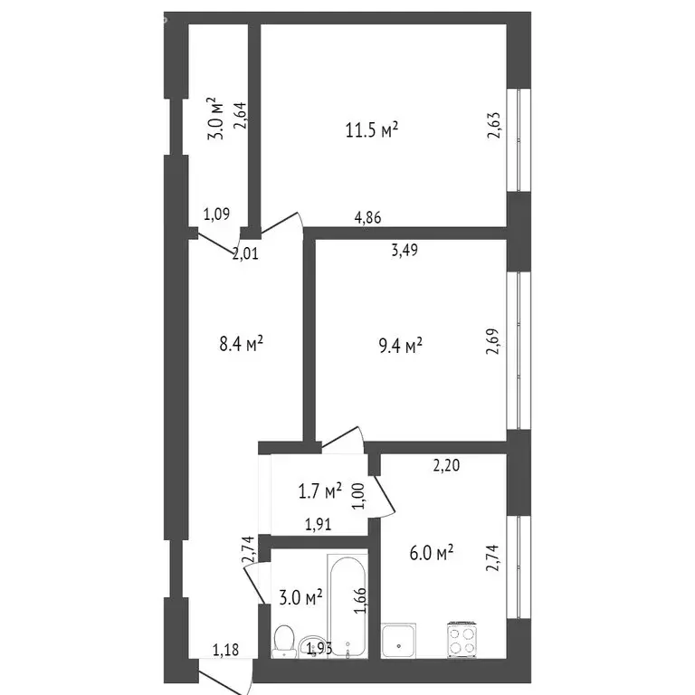 2-комнатная квартира: Калининград, проспект Победы, 103 (43.6 м) - Фото 1