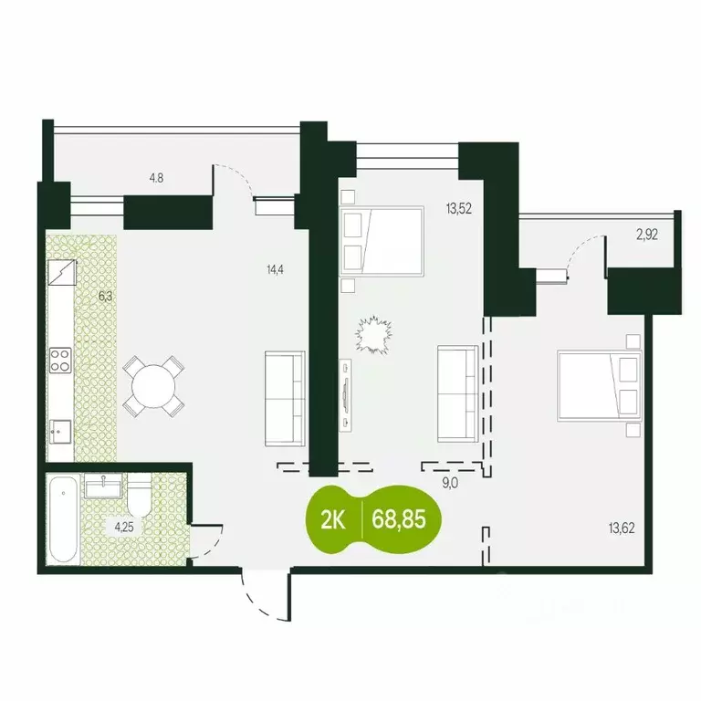 2-к кв. Забайкальский край, Чита ул. Кочеткова, 76 (68.85 м) - Фото 1