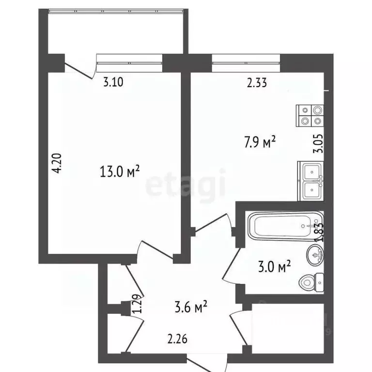 1-к кв. Архангельская область, Новодвинск ул. Мельникова, 27 (29.0 м) - Фото 1
