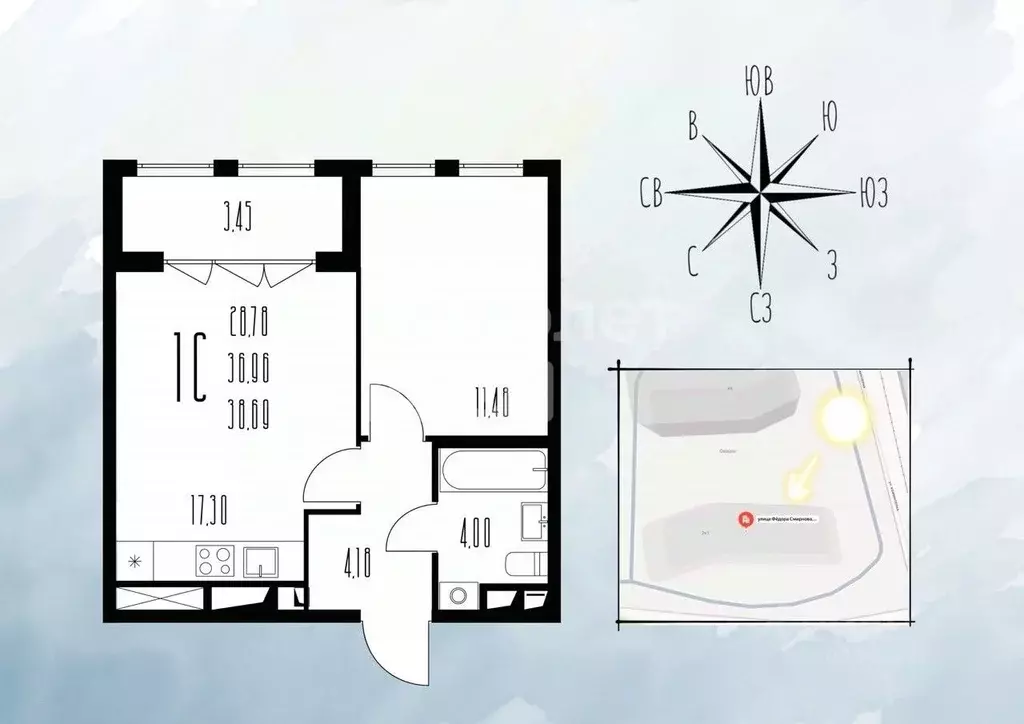 1-к кв. Тульская область, Тула ул. Федора Смирнова, 2к1 (39.0 м) - Фото 2