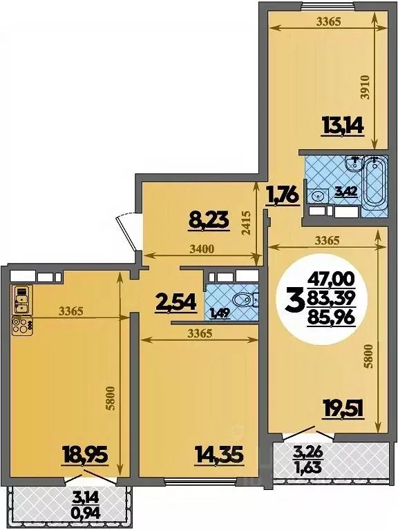 3-к кв. Краснодарский край, Новороссийск Город у Моря жилой комплекс ... - Фото 1