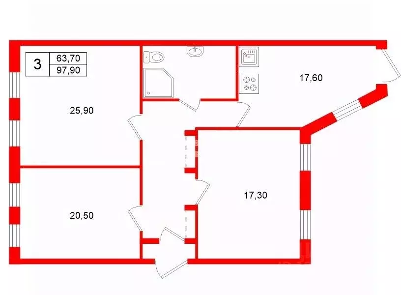 3-к кв. Санкт-Петербург Дегтярная ул., 13 (97.9 м) - Фото 2