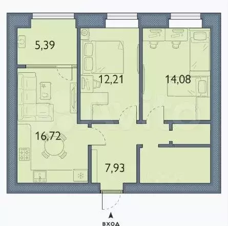 2-к. квартира, 69 м, 4/5 эт. - Фото 0