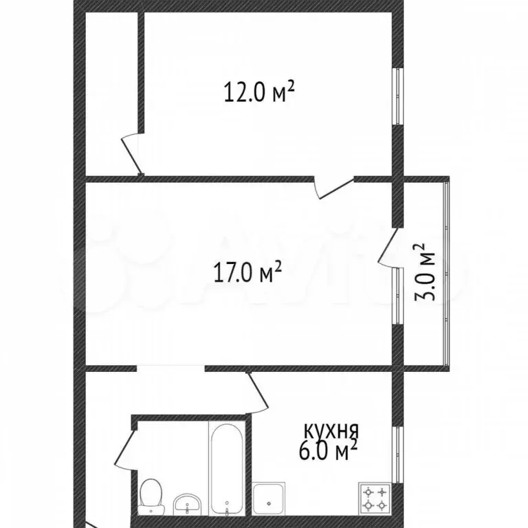 2-к. квартира, 41,9 м, 4/4 эт. - Фото 0