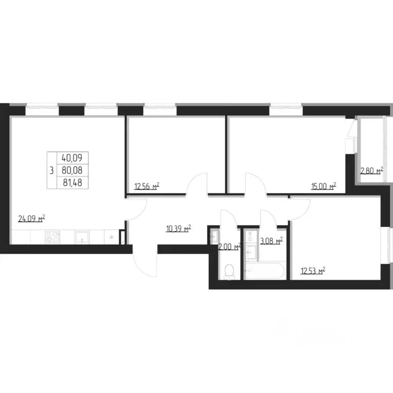 3-к кв. Мордовия, Саранск Республиканская ул., 47 (81.6 м) - Фото 1