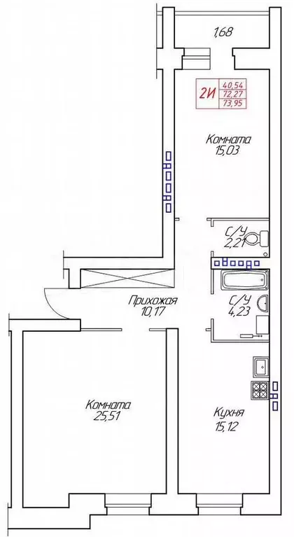 2-к. квартира, 74 м, 5/8 эт. - Фото 0