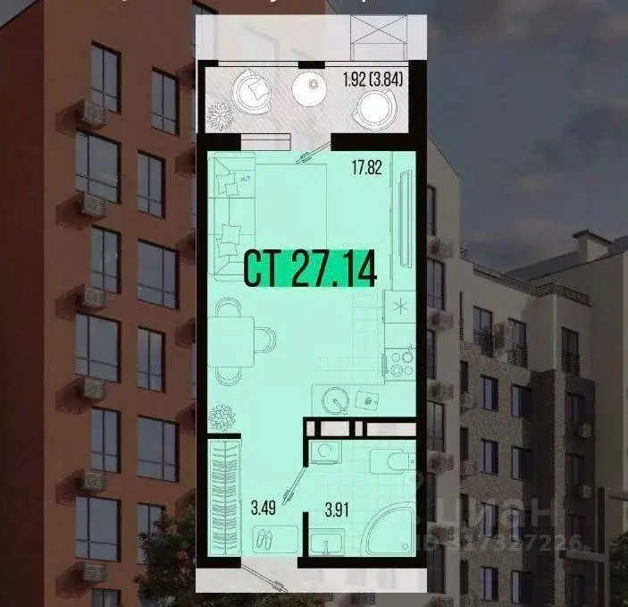 Квартира, студия, 45.54 м - Фото 0