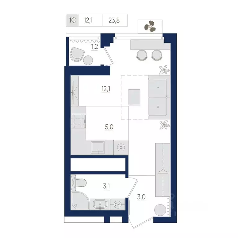 1-к кв. Башкортостан, Уфа ул. Евгения Столярова, 13 (23.8 м) - Фото 1