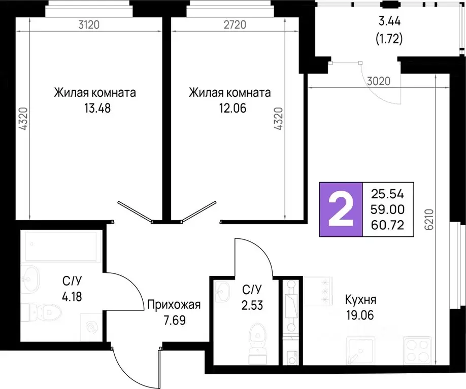 2-к кв. Ленинградская область, Всеволожский район, Свердловское ... - Фото 1