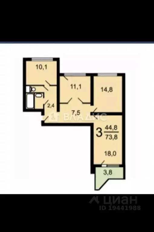 3-к кв. Москва Рублевское ш., 38К2 (73.8 м) - Фото 1