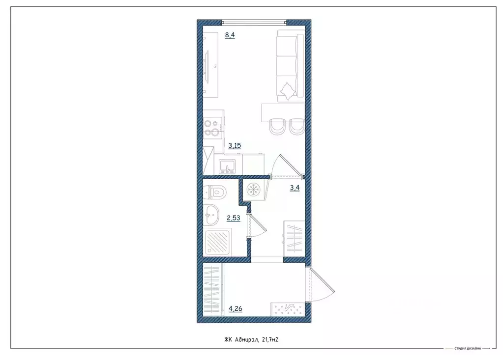 Студия Ярославская область, Ярославль Шандорная ул., 14 (21.7 м) - Фото 2