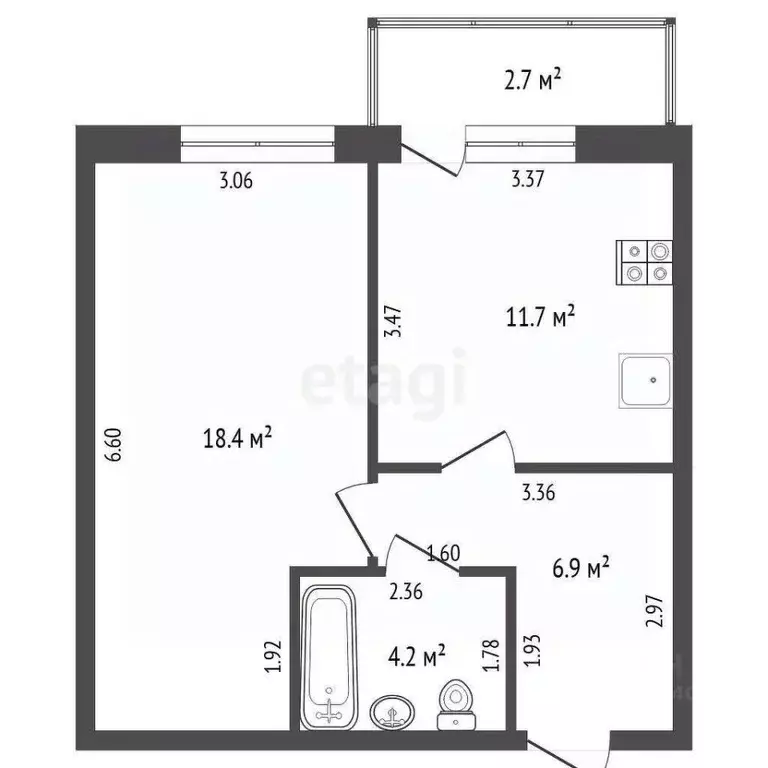 1-к кв. Тюменская область, Тюменский муниципальный округ, пос. ... - Фото 2