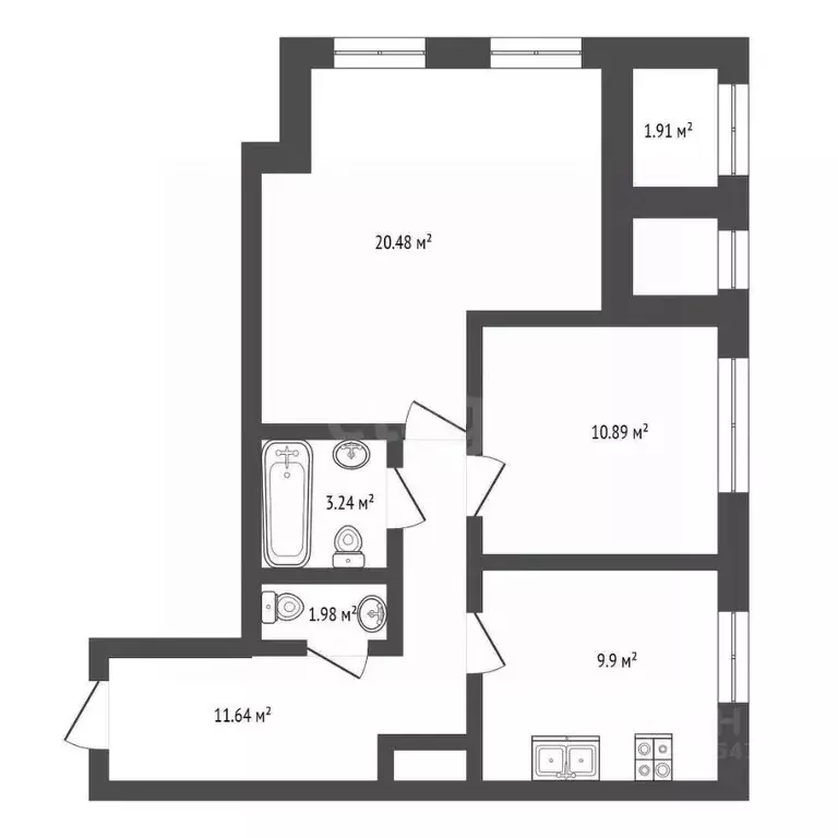 2-к кв. Крым, Симферополь ул. Грибоедова, 7 (60.04 м) - Фото 1