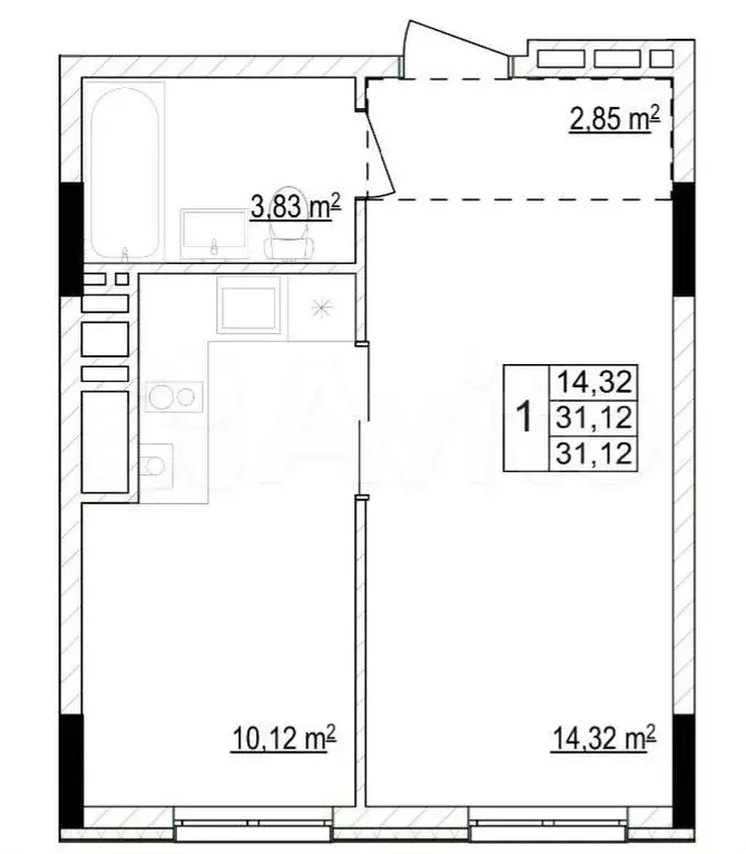 1-к. квартира, 31 м, 4/8 эт. - Фото 0