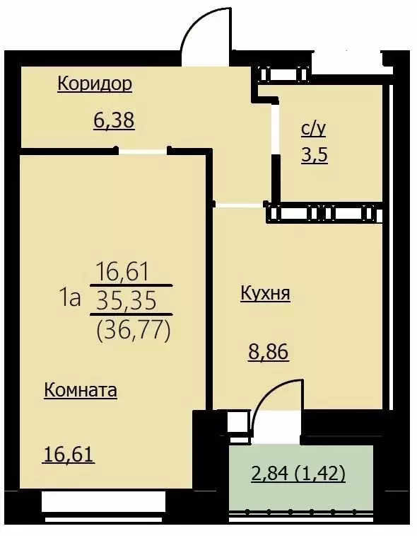 1-комнатная квартира: Ярославль, Красноборская улица, 38к3 (37 м) - Фото 0