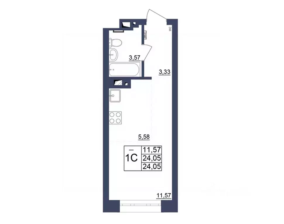 Студия Башкортостан, Уфа Космос жилой комплекс, лит1 (23.93 м) - Фото 0