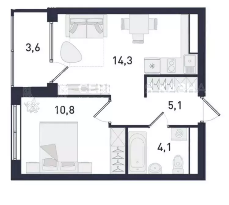1-комнатная квартира: Екатеринбург, улица Крауля, 107 (34.3 м) - Фото 1
