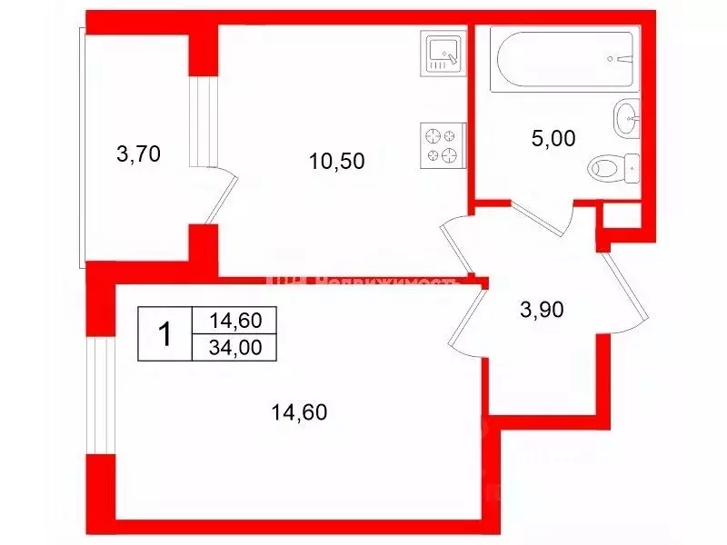 1-к кв. Санкт-Петербург ул. Струве, 10к1 (34.0 м) - Фото 1