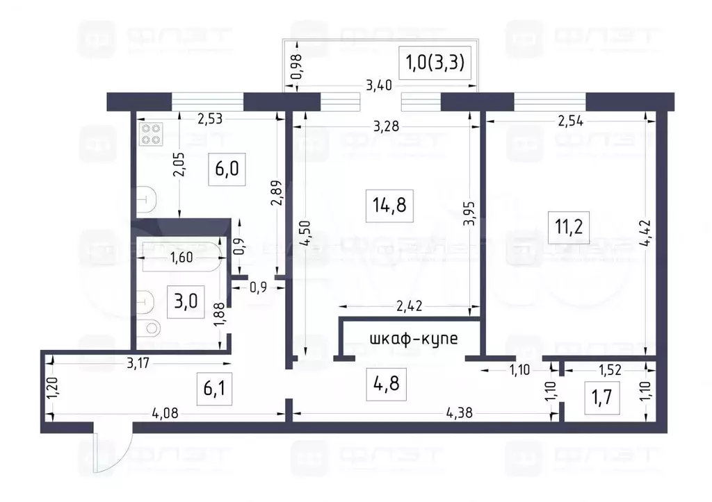 2-к. квартира, 48,6 м, 3/5 эт. - Фото 0