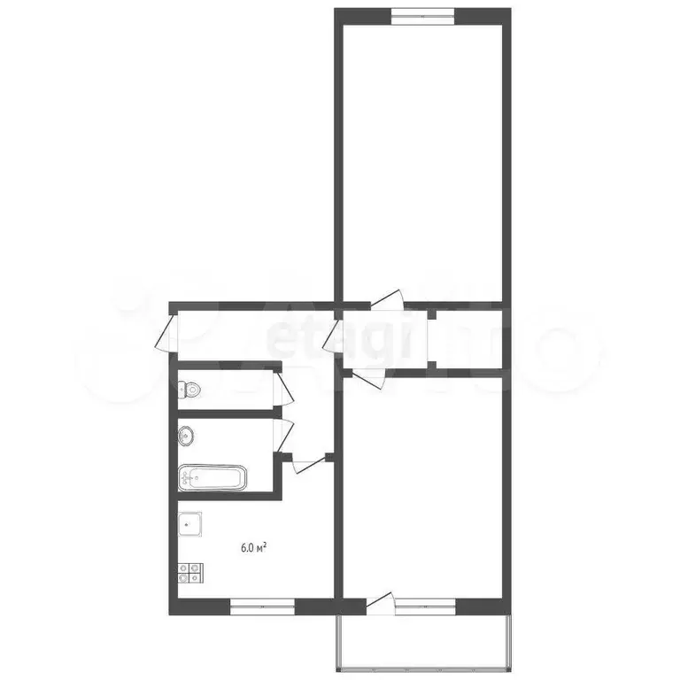 2-к. квартира, 48,3 м, 5/5 эт. - Фото 0