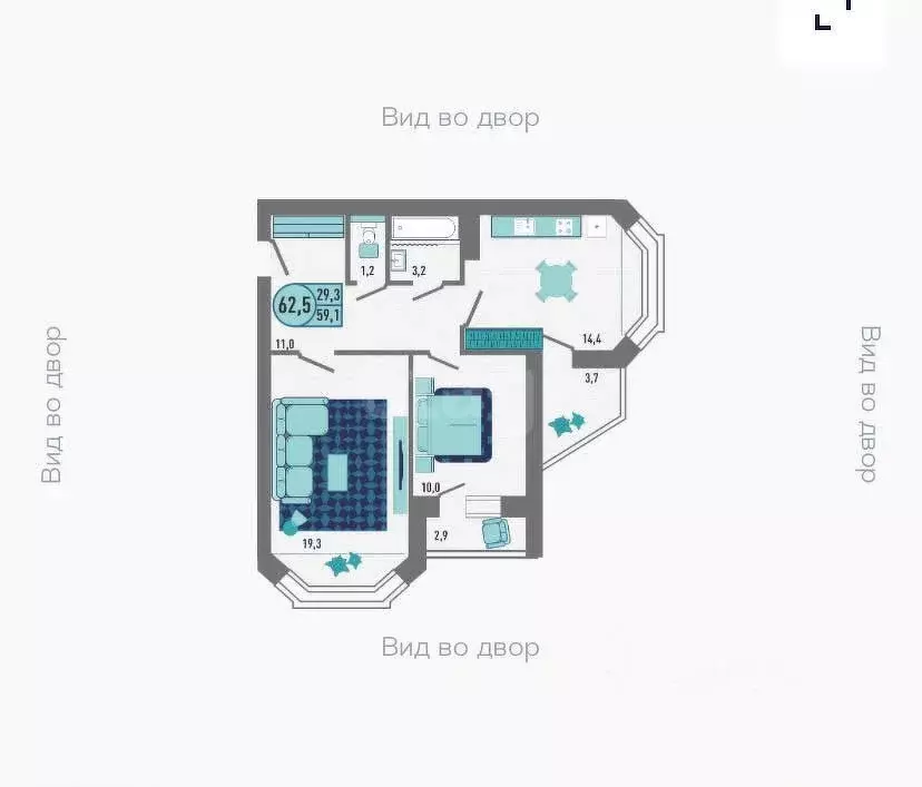 2-к кв. Липецкая область, Липецк Европейский мкр, Геометрия жилой ... - Фото 1