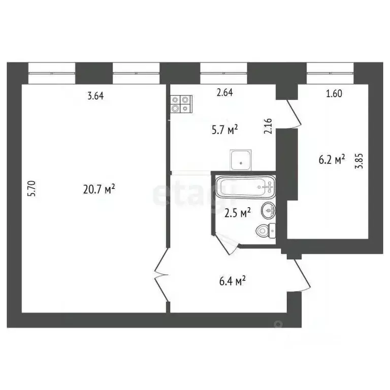 2-к кв. Севастополь ул. Гвардейская, 10 (41.5 м) - Фото 1