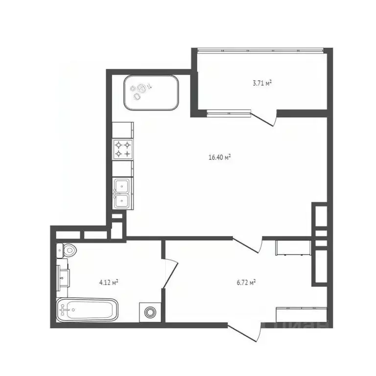 Студия Новосибирская область, Новосибирск ул. Титова, 252/2 (26.7 м) - Фото 2