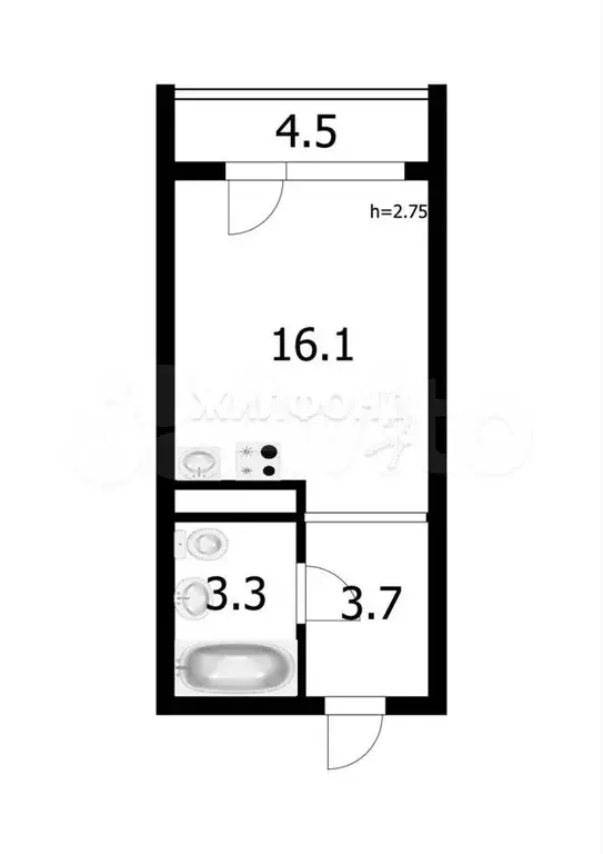 Квартира-студия, 27,5 м, 14/22 эт. - Фото 0