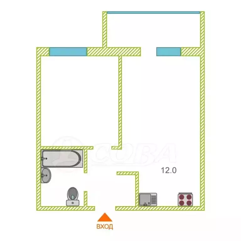 1-комнатная квартира: Тюмень, улица Фармана Салманова, 12 (38 м) - Фото 1