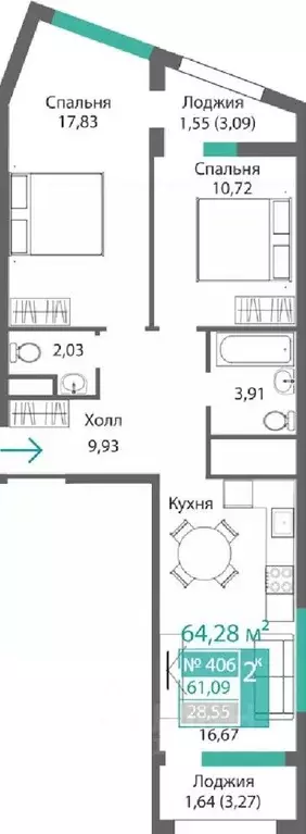 2-к кв. Крым, Симферополь Крымская роза мкр,  (64.27 м) - Фото 0