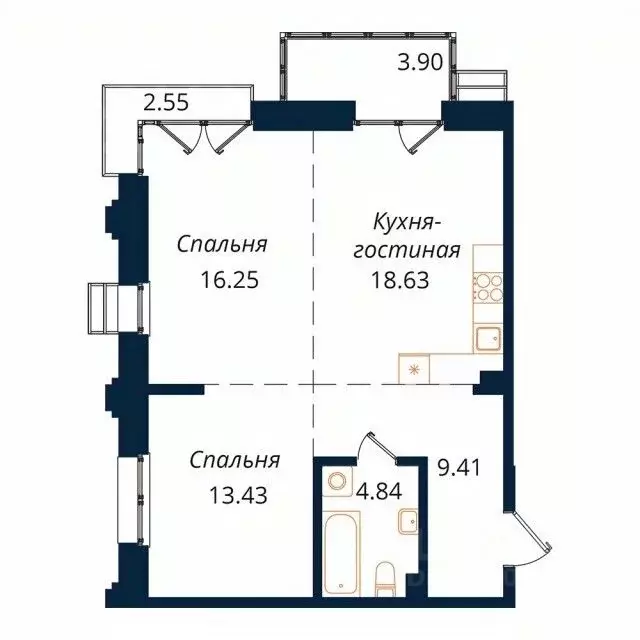 2-к кв. Иркутская область, Иркутск Байкальская ул., 246Б (68.4 м) - Фото 1