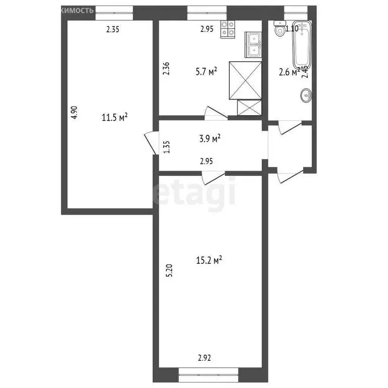 2-комнатная квартира: Макарово, село Макарово, 3 (40.3 м) - Фото 1