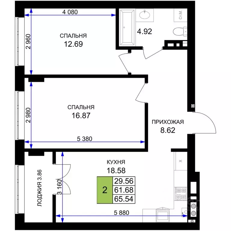 2-к кв. Калининградская область, Гурьевск Включи жилой комплекс (65.54 ... - Фото 0