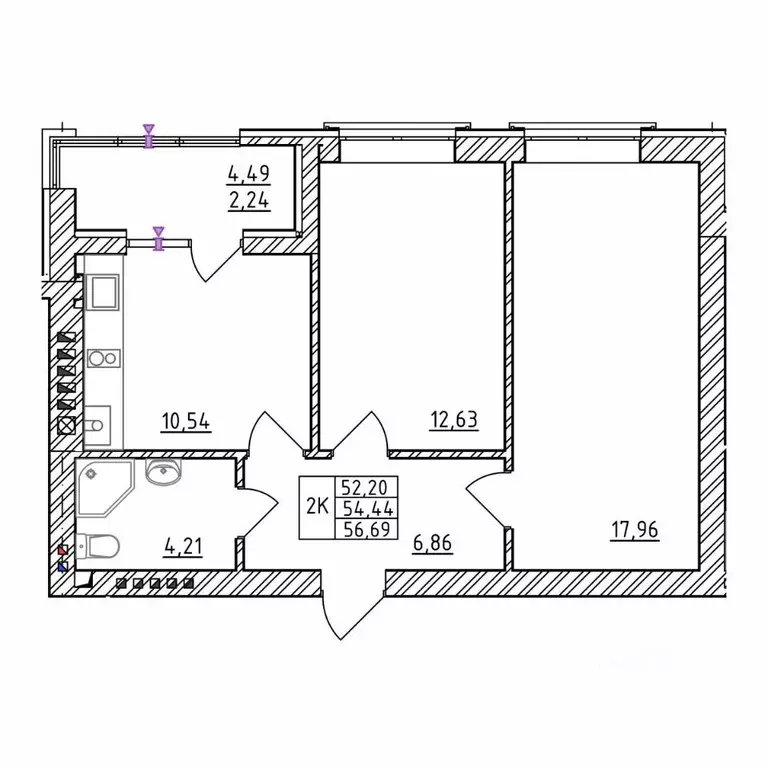2-к кв. Калининградская область, Зеленоградск  (56.69 м) - Фото 1