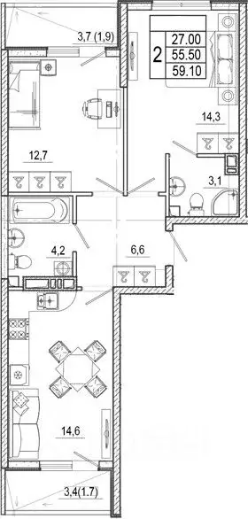 2-к кв. Краснодарский край, Сочи Кудепста мкр,  (59.1 м) - Фото 1