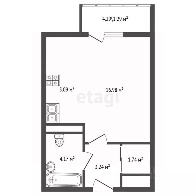 Студия Санкт-Петербург Ковалевская ул., 26 (32.0 м) - Фото 2