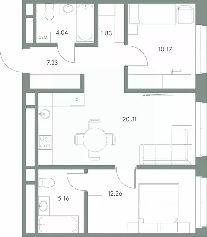 2-к кв. Ханты-Мансийский АО, Сургут ул. Крылова (61.1 м) - Фото 0