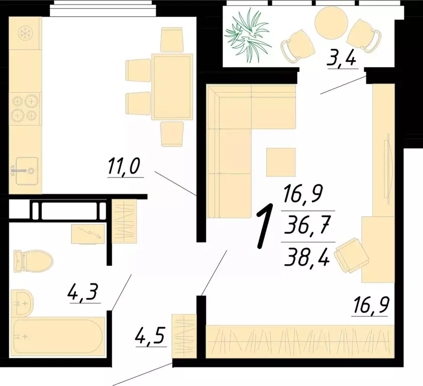 1-к кв. Воронежская область, Воронеж ул. Пескова, 8 (38.4 м) - Фото 1