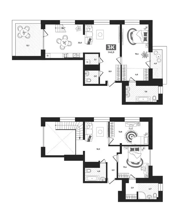 3-комнатная квартира: Тюмень, улица Братьев Бондаревых, 5 (144.6 м) - Фото 1