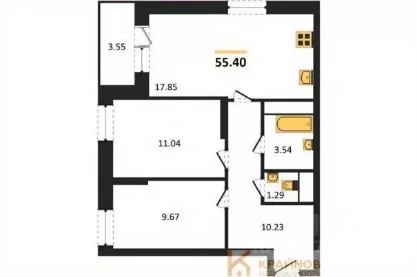 2-к кв. Воронежская область, Воронеж ул. Кривошеина, 13/14 (55.4 м) - Фото 0