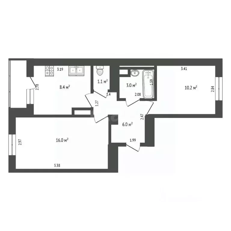 2-к кв. Саха (Якутия), Якутск ул. Газовиков, 19Б (44.7 м) - Фото 2