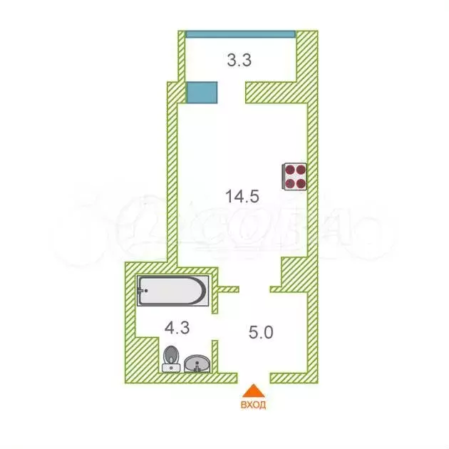 Квартира-студия, 27,6 м, 15/15 эт. - Фото 0