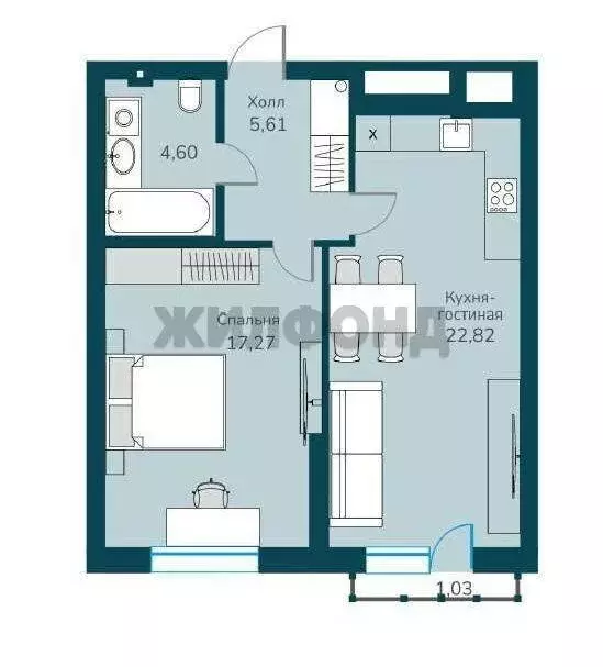 Квартира-студия: Новосибирск, улица Владимира Заровного, 6/1 (49.4 м) - Фото 0