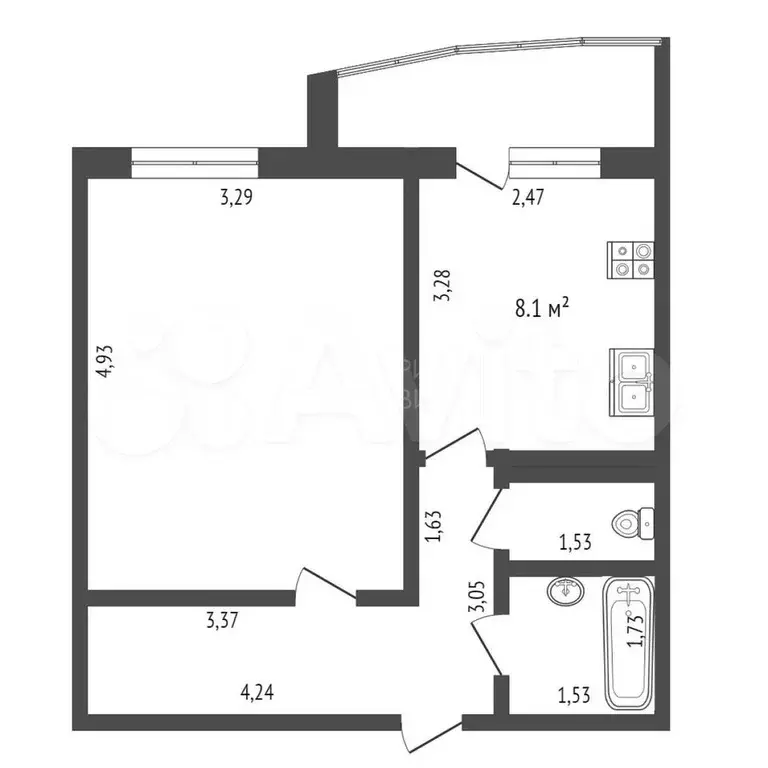 1-к. квартира, 35,5 м, 6/10 эт. - Фото 0