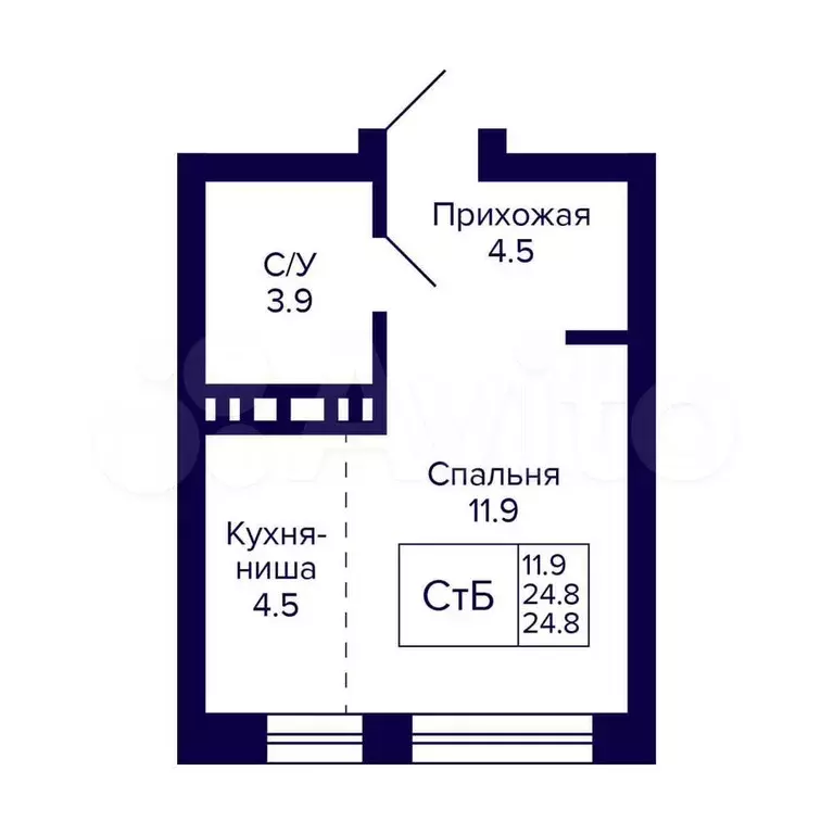 Квартира-студия, 24,8 м, 11/20 эт. - Фото 0