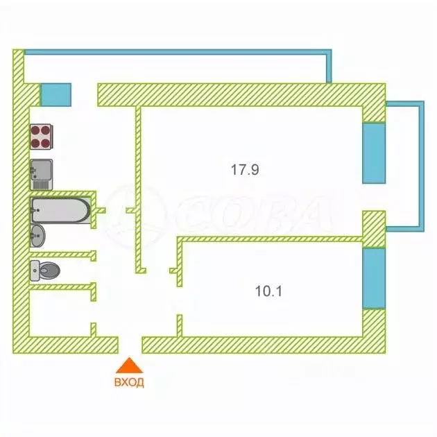 2-к кв. Тюменская область, Тюмень ул. Республики, 189/1 (46.0 м) - Фото 1