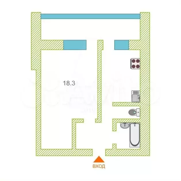 1-к. квартира, 35 м, 6/9 эт. - Фото 0
