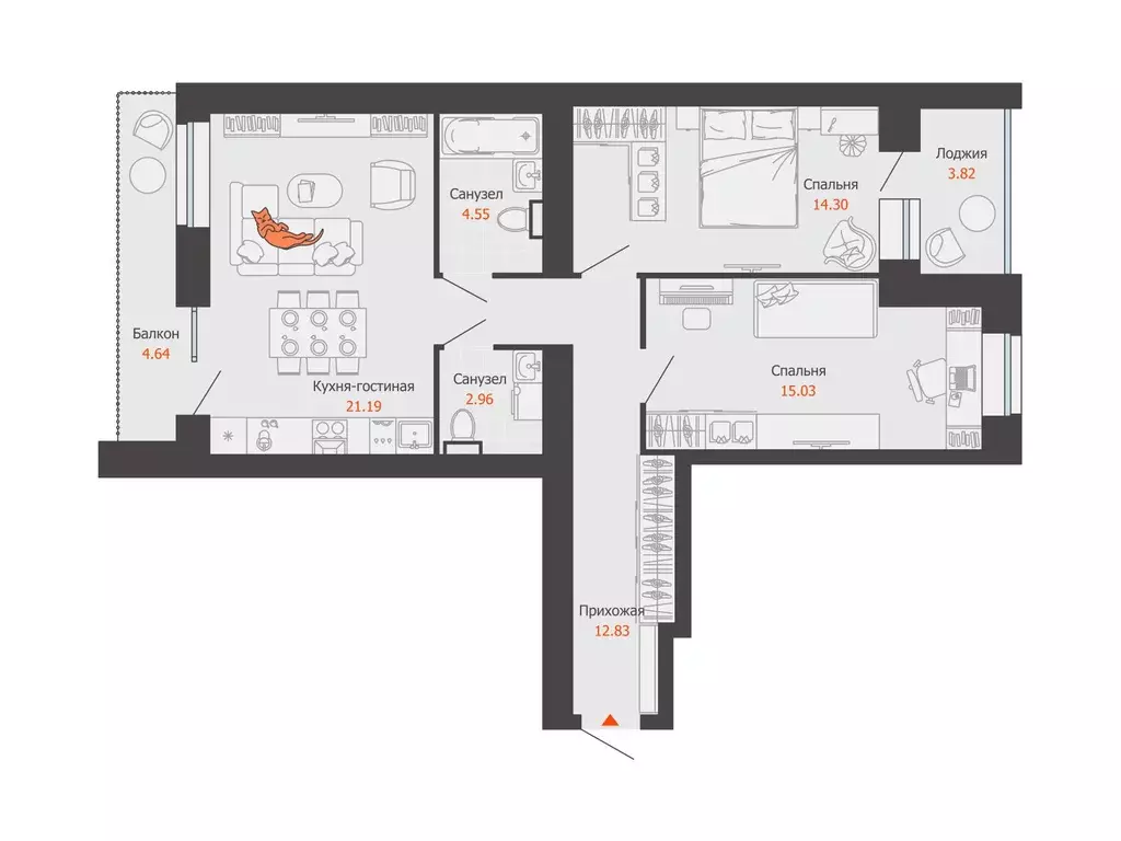 2-к квартира, 74 м - Фото 0
