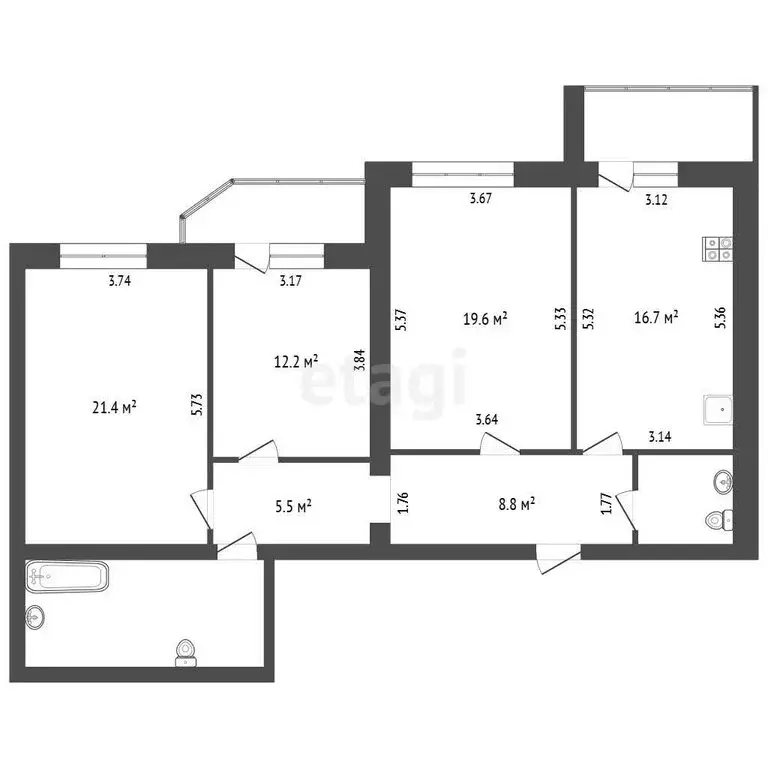 3-комнатная квартира: Вологда, микрорайон Водники, Северная улица, 16А ... - Фото 1